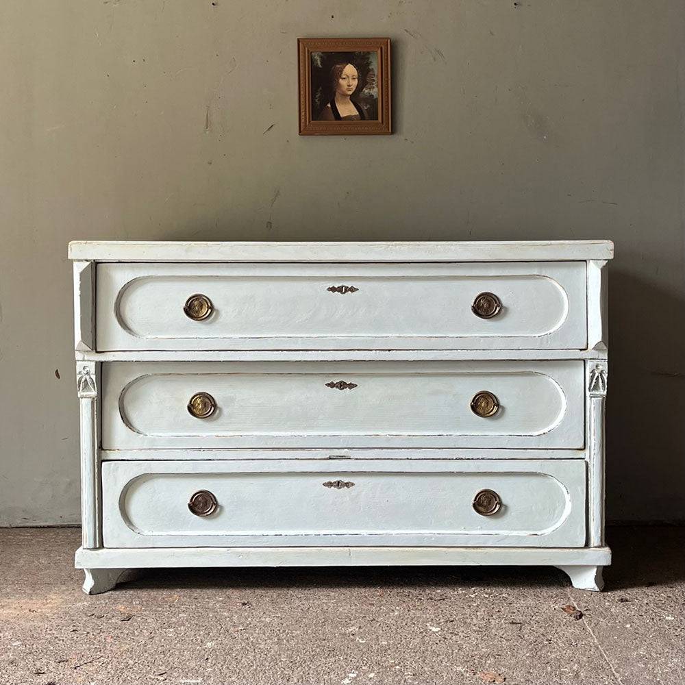 Large Antique Pine Chest of Drawers in Pale Powder Blue