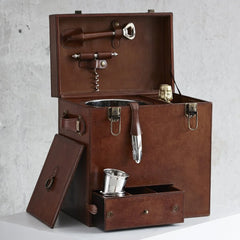 Leather Drinks Chest with Tools, Ice Bucket & Cups | Life of Riley 