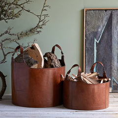 Large Leather Round Log Basket | Life of Riley 