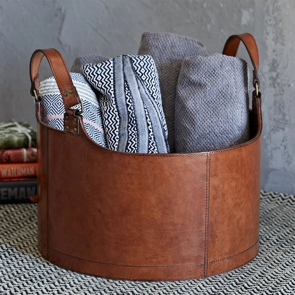 Leather Round Log Basket | Life of Riley 