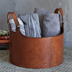 Leather Round Log Basket | Life of Riley 