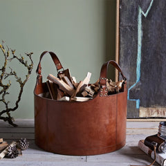 Leather Round Log Basket | Life of Riley 