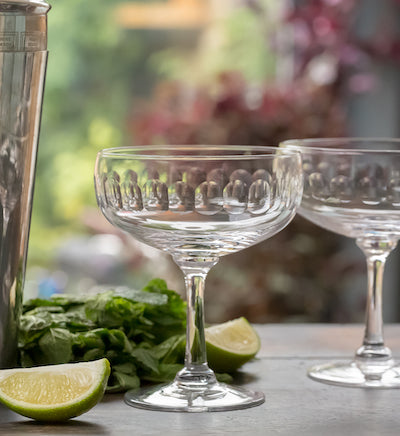 Set of 4 Crystal Cocktail Glasses with Lens Design