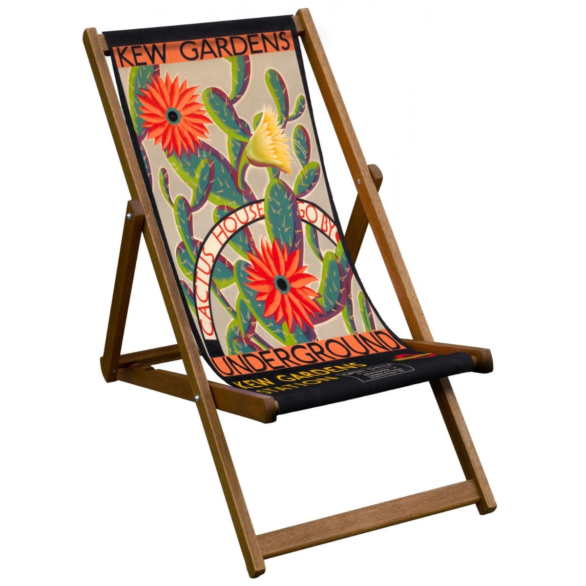 Vintage Inspired Wooden Deckchair- Kew Gardens Cactus - London Transport Poster