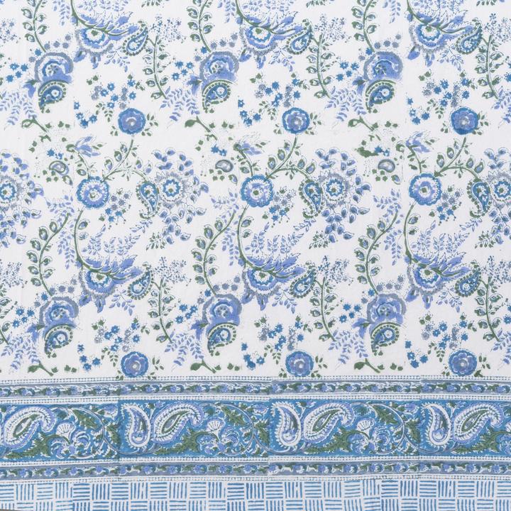 blue and green floral block print cotton tablecloth mews furnishings