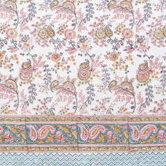 floral pink and blue block print cotton tablecloth mews furnishings