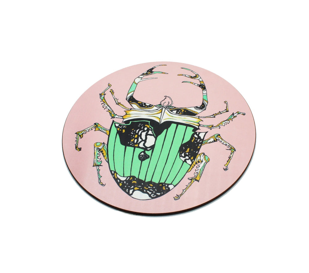Melamine Eucalyptus Cork Printed Beetle Green Pink Patterned Placemat