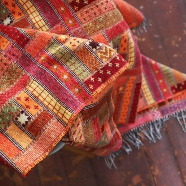 Red & Orange Patterned Merino Wool Throw