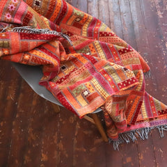 Red & Orange Patterned Merino Wool Throw