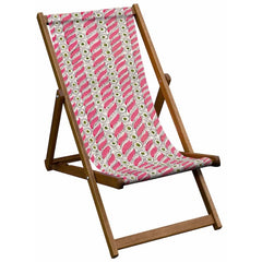 Vintage Inspired Wooden Deckchair - Pink, White & Green Striped Sling