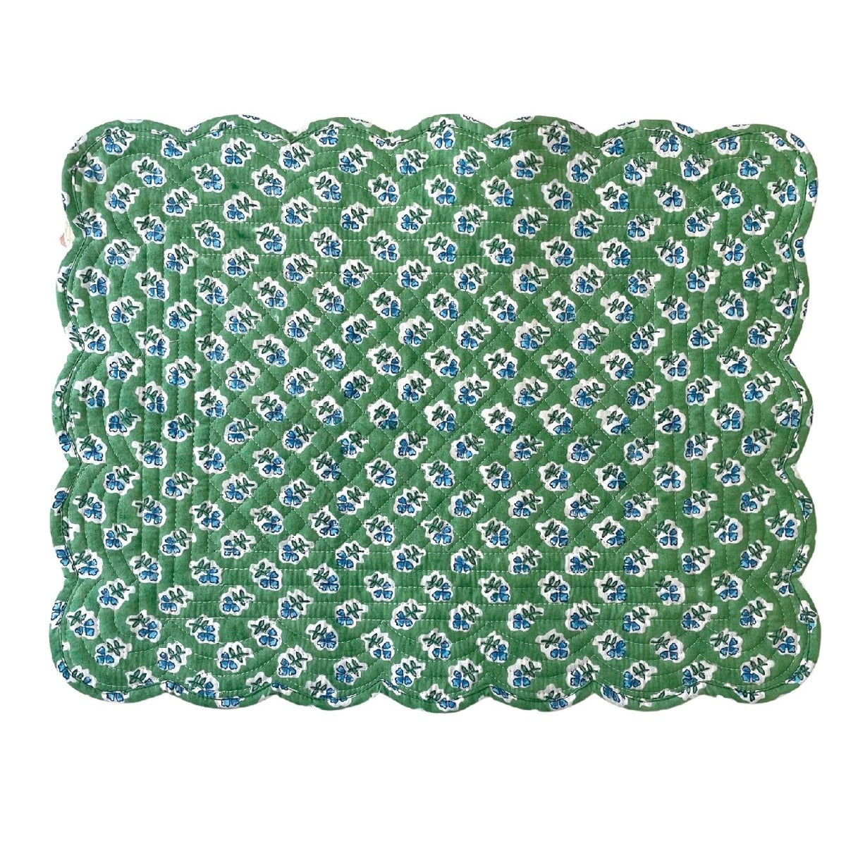 Ditsy' Green & Blue Floral Quilted Scallop Placemat