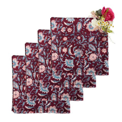 Set of 4 Maroon Floral Table Napkins | Cass By JJ