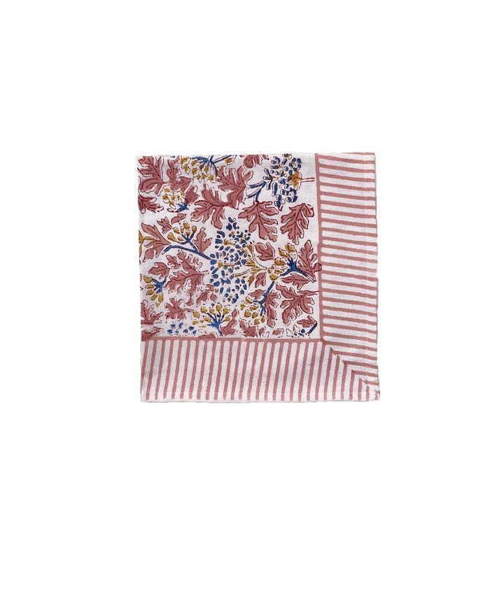 Set of 4 'Kelpie' Block Printed Pink & Blue Floral Napkins