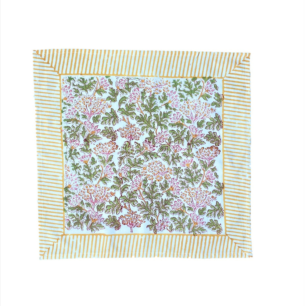 Kelpie Block Print Cotton Napkin in Pink & Green 