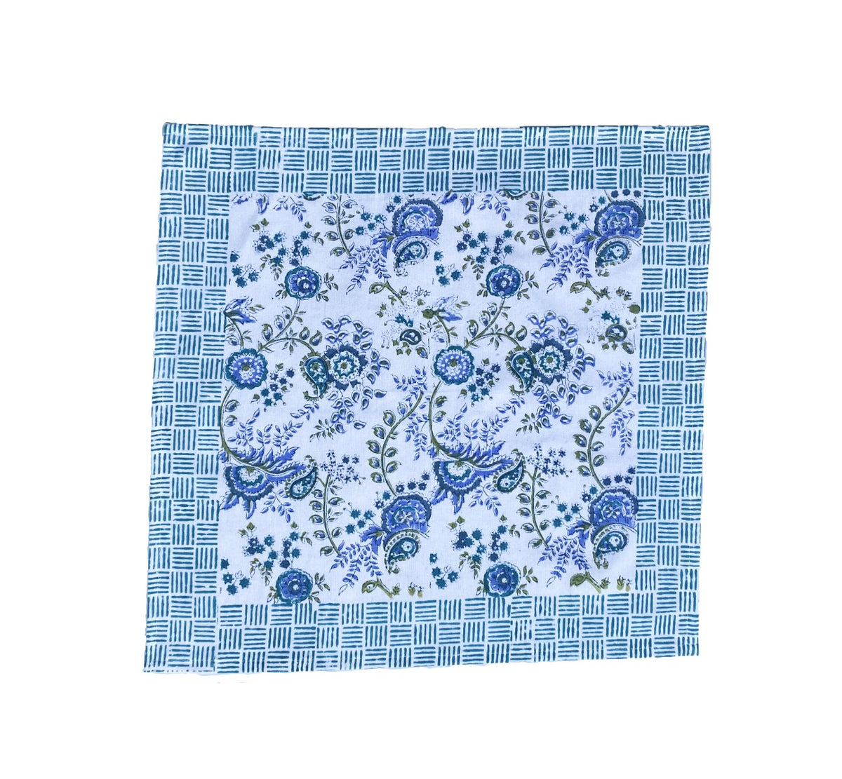 blue floral block printed cotton napkin mews furnishings