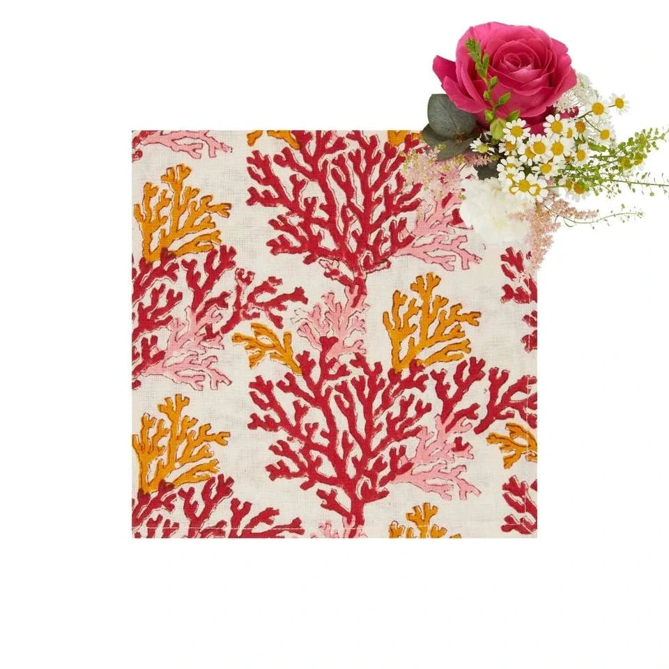 Set of 4 Pink, Red & Amber Coral Napkins | Cass By JJ