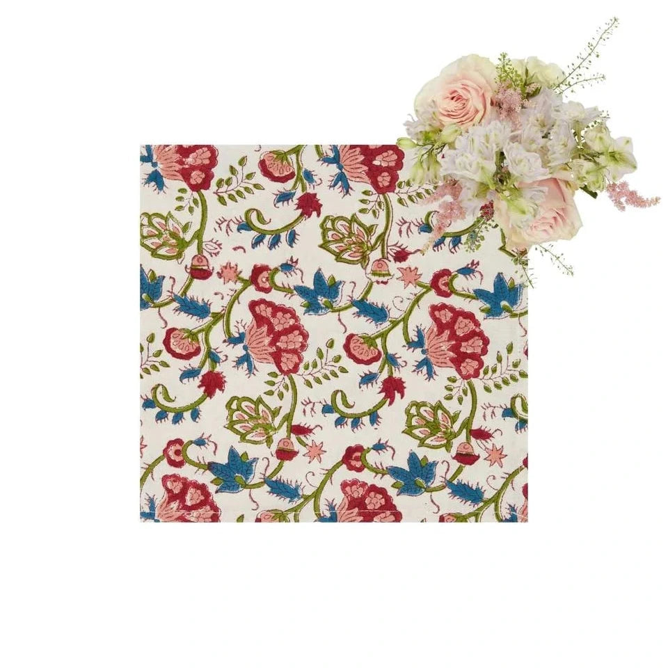 Set of 4 Pink, Red & Teal Widflower Napkins | Cass By JJ