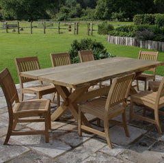 solid oak garden dining crossed leg dining table