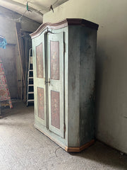 Neo-Classical Folk Marriage Cupboard in Powder Blue with Flowers