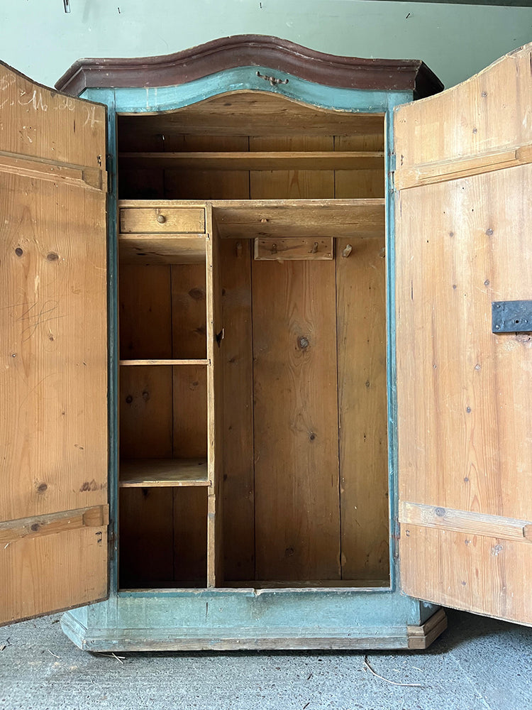 Neo-Classical Folk Marriage Cupboard in Powder Blue with Flowers