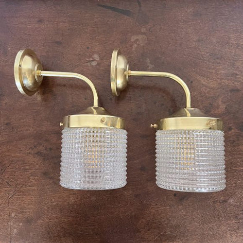 Two Pairs of 1970s Glass Shade Wall Lights (4 available) 