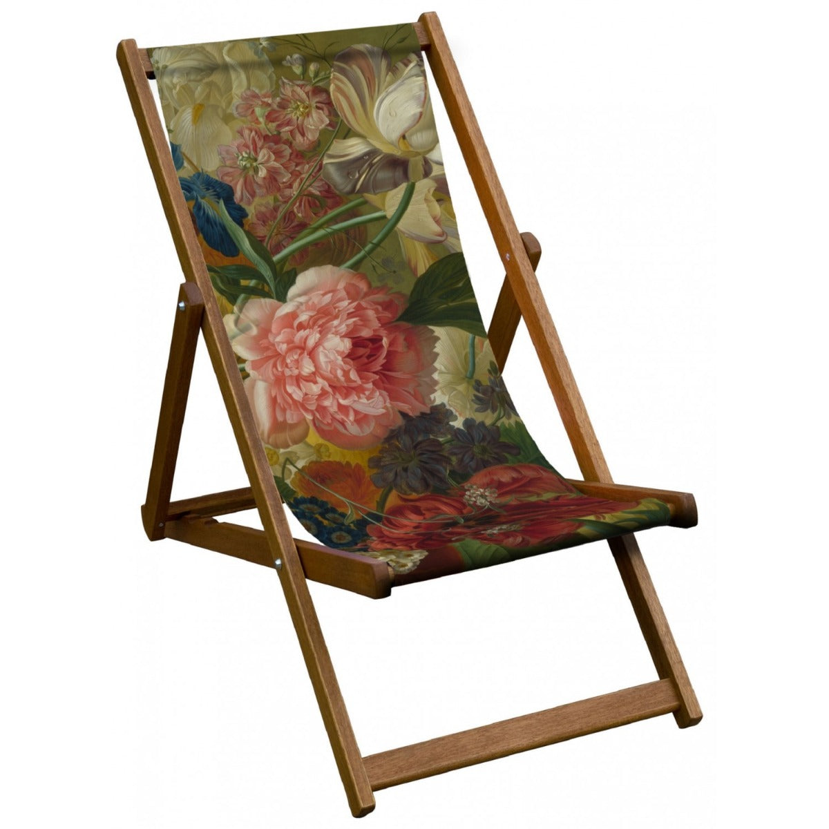 Vintage Inspired Wooden Deckchair- Flowers in a Vase Detail Pink Rose - van Brussell