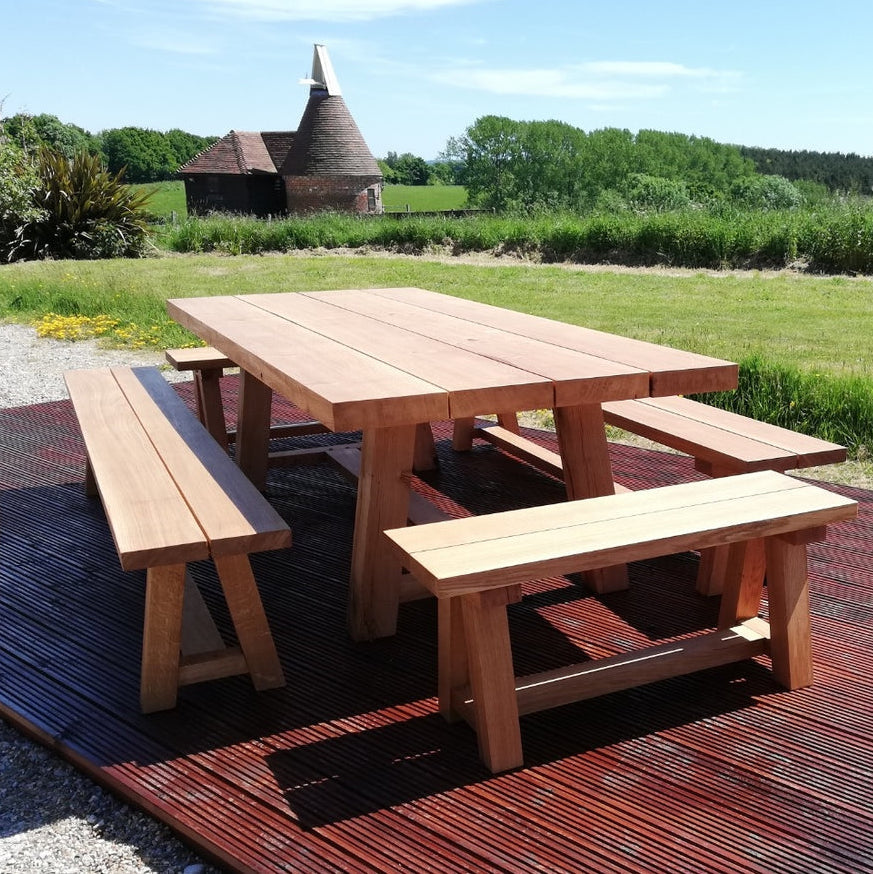 Solid Oak Garden Trestle Dining Table
