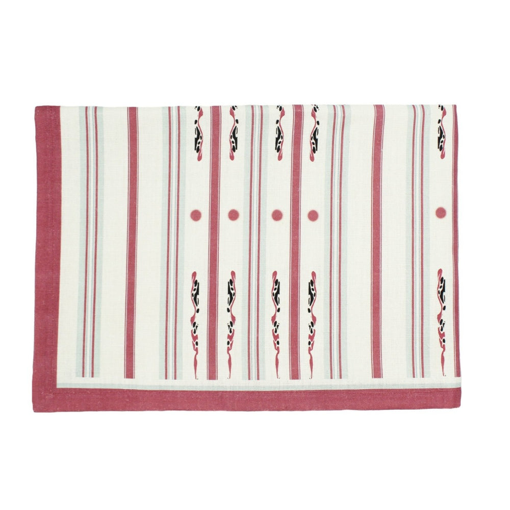 Red, Cream and Green Striped Tablecloth