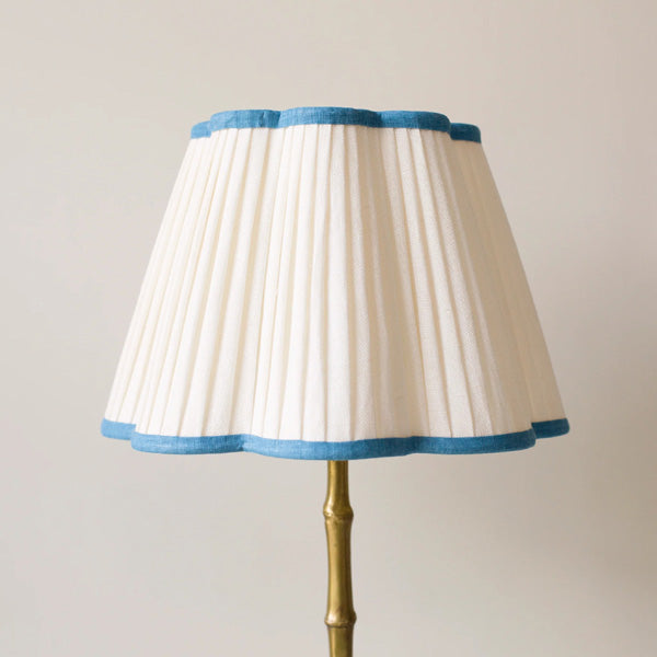 Scalloped Ivory Linen Lampshade with Blueberry Trim- Patton House  