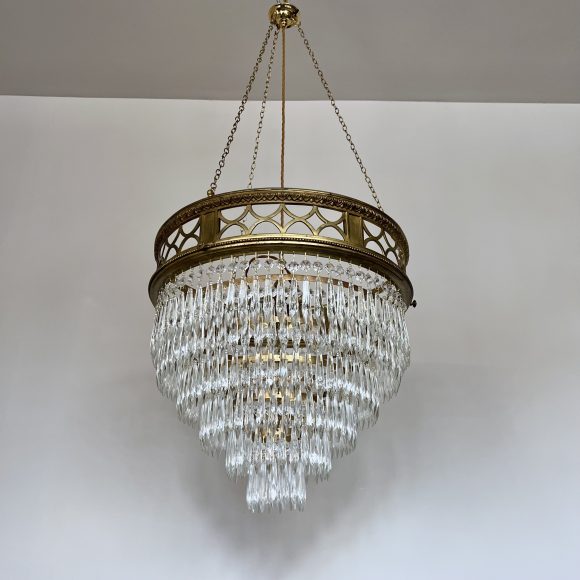 Pair of Bespoke Antique Brass Waterfall Chandeliers