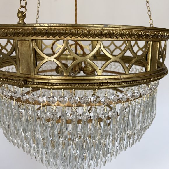 Pair of Bespoke Antique Brass Waterfall Chandeliers