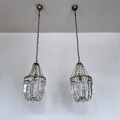 Pair of Small Crystal Balloon Antique Chandeliers