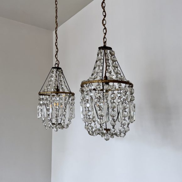 Pair of Small Crystal Balloon Antique Chandeliers