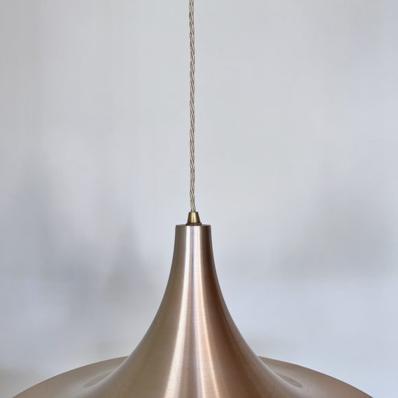 Pair of Mid Century Danish Spun Steel Trumpet Pendants | Vintage Lighting
