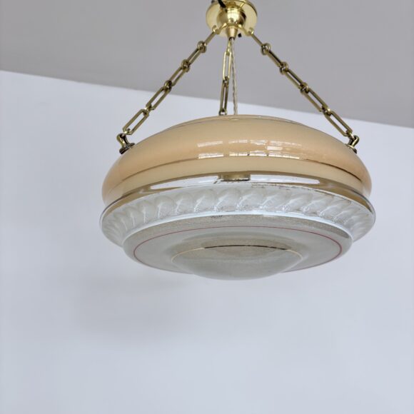 Peach Glass Diffuser Pendant Shade with Decorative Gold Bands