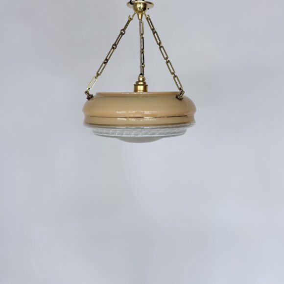 Peach Glass Diffuser Pendant Shade with Decorative Gold Bands