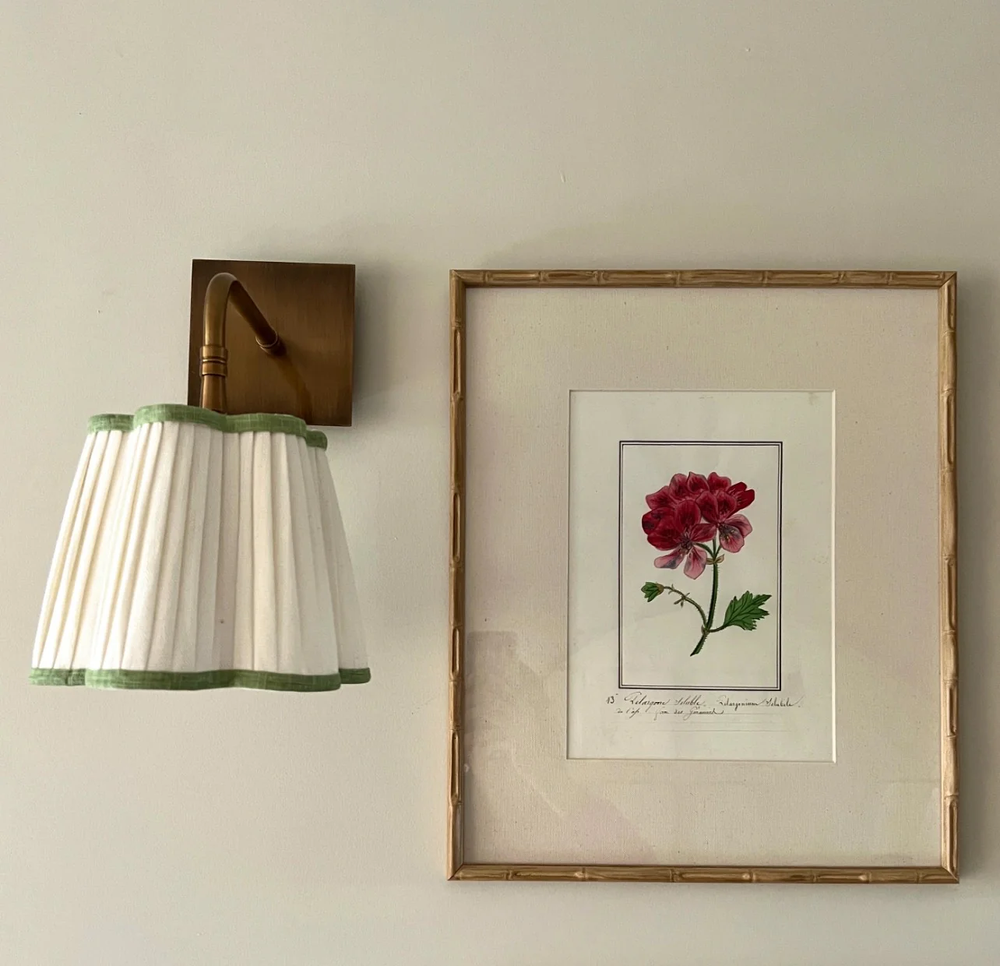 Scalloped Ivory Linen Lampshade with Sage Trim- Patton House  