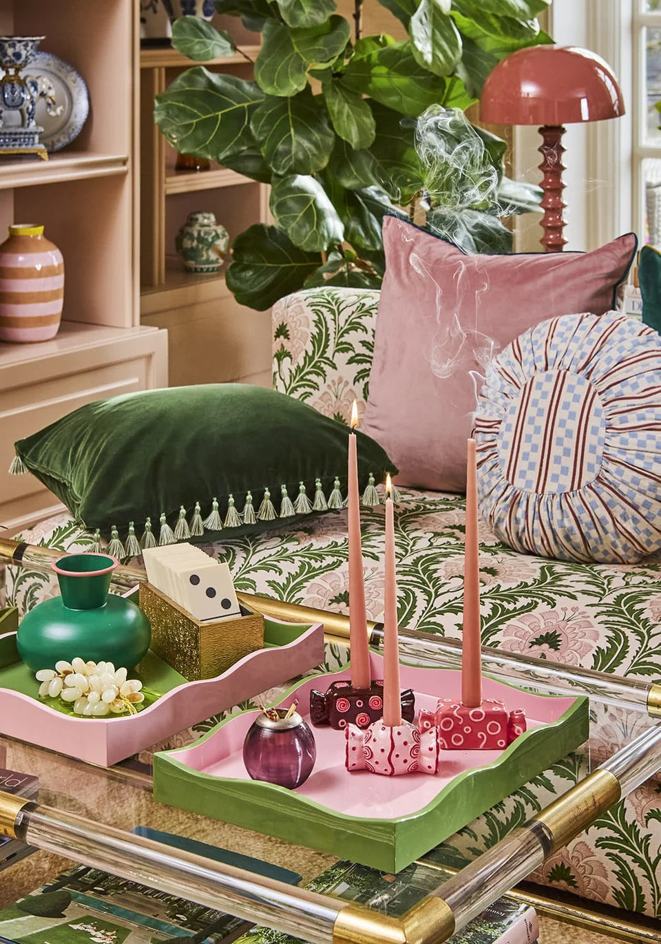 Tall Twisted Stem Lamp with Dome Shade | Deep Pink | Casa by JJ