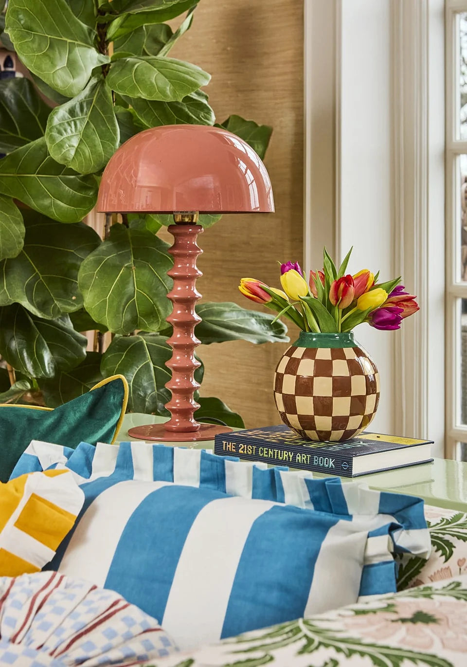 Tall Twisted Stem Lamp with Dome Shade | Deep Pink | Casa by JJ