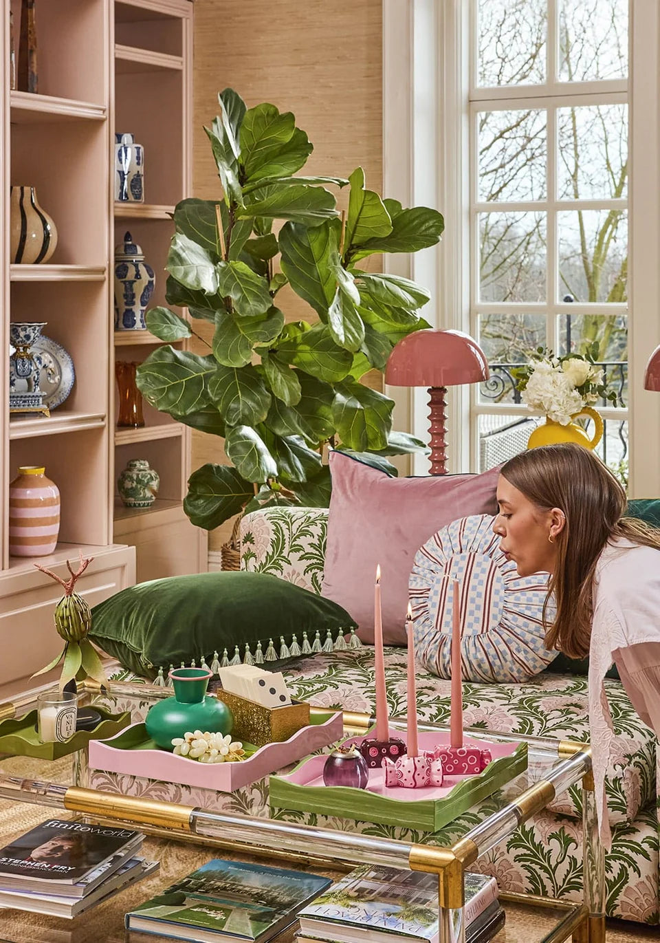 Tall Twisted Stem Lamp with Dome Shade | Deep Pink | Casa by JJ