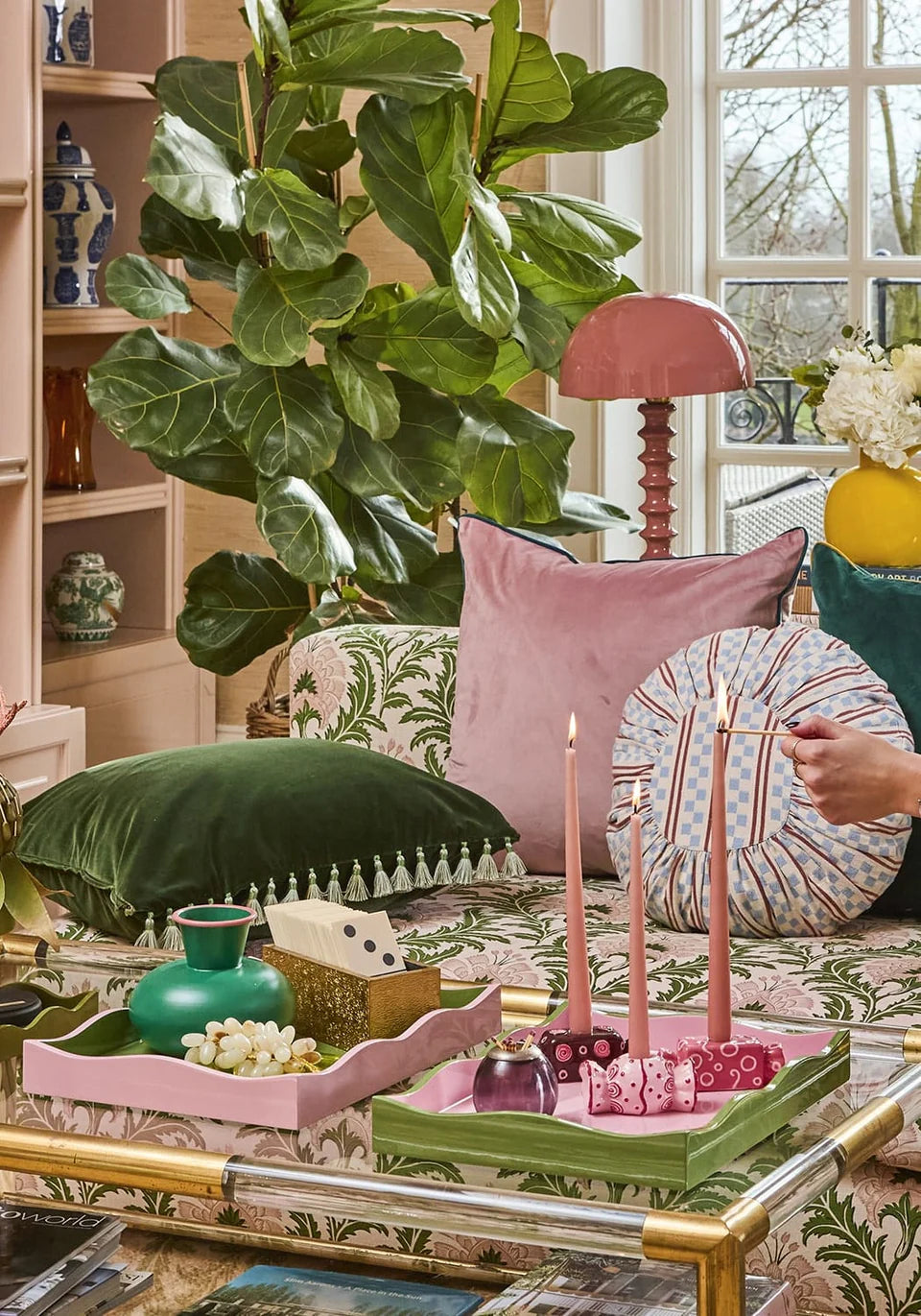 Tall Twisted Stem Lamp with Dome Shade | Deep Pink | Casa by JJ