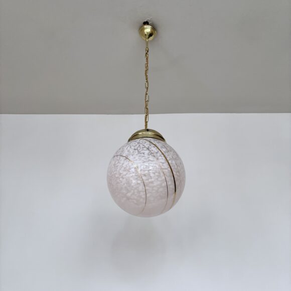 Vintage Pink Clichy Glass Globe Shade with Gold Bands