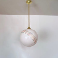 Mid Century Pink Opaline Shade with Red & Green Band Details