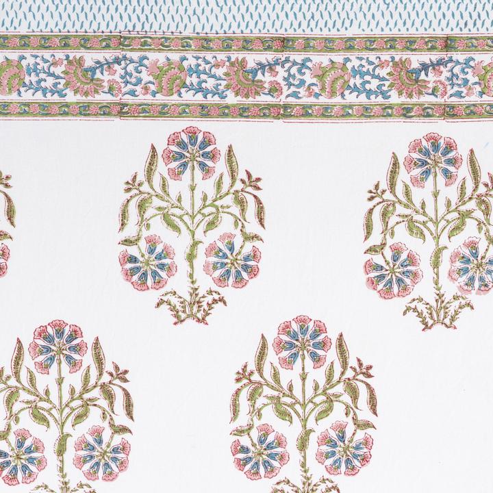 pink and blue floral tablecloth block print mews furnishings