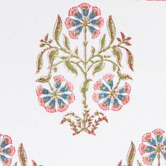 Fanfair' Block Printed Pink Floral Tablecloth