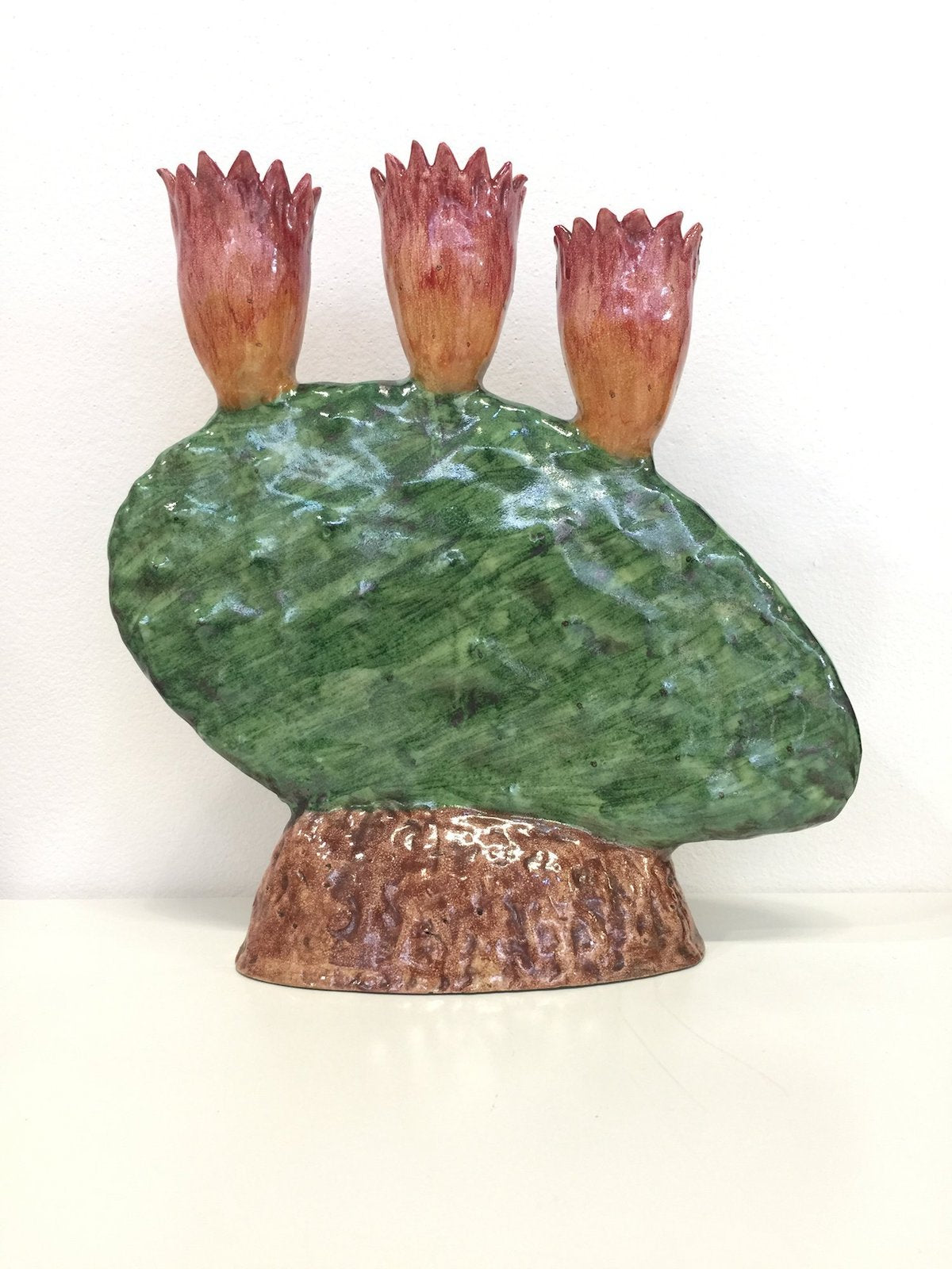 Handmade Prickly Pear Green Cactus Candle Holder