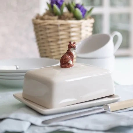 Fox Stoneware Butter Dish