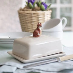 Fox Stoneware Butter Dish