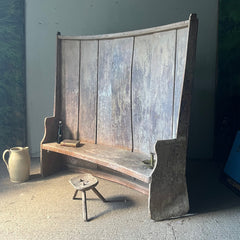 Rare Primitive Antique Elm Settle in Original Paint