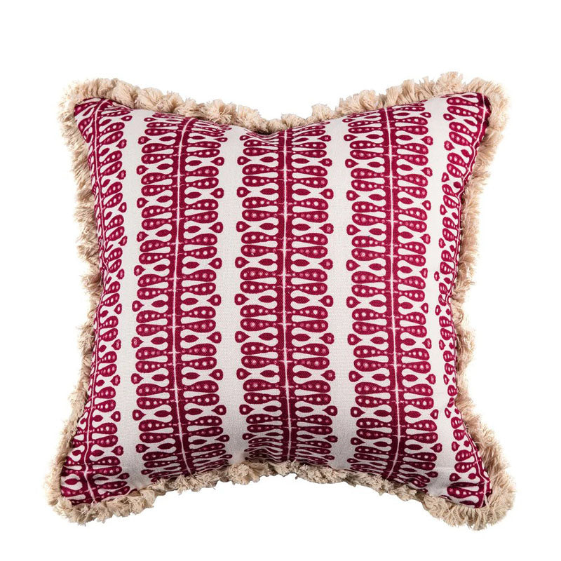 Hearts and Minds' Cushion in Raspberry with Raspberry Velvet Back & Cream Fringe- Kelling Home